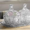 Crystal Glass Candy Round Shape jar with Tray Set of 3 Pieces - Image 2