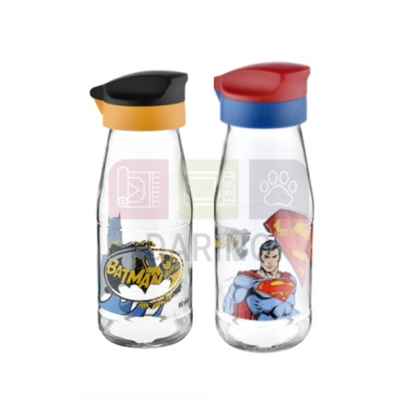 Superhero Glass Water Bottle 440ml For Kids