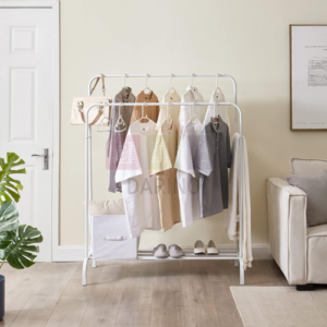Double Iron Pipe Coat Rack / Clothes Stand with Shelf