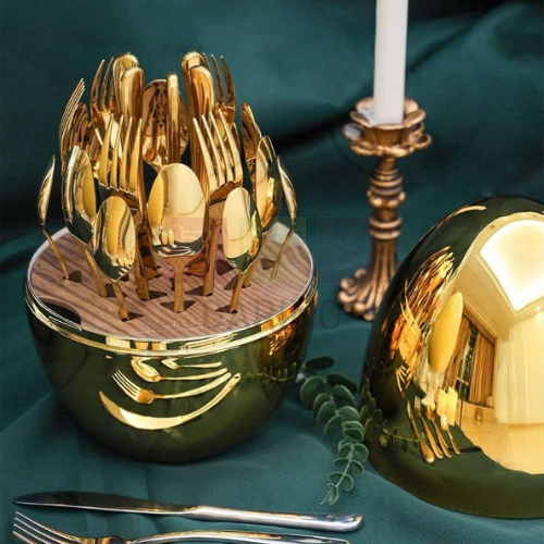 Premium Cutlery Set 24 Pcs with Oval Shaped Stand - Image 4