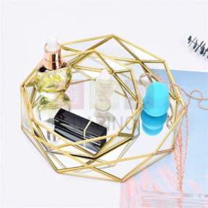 Set of 2 Gold Mirror Tray Metal Glass Tray Vanity Tray Decorative Tray for Makeup Bathroom Bedroom